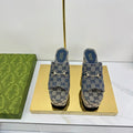 GG WEDGE SLIDES 110 IN GREY FABRIC WITH GOLD HARDWARE