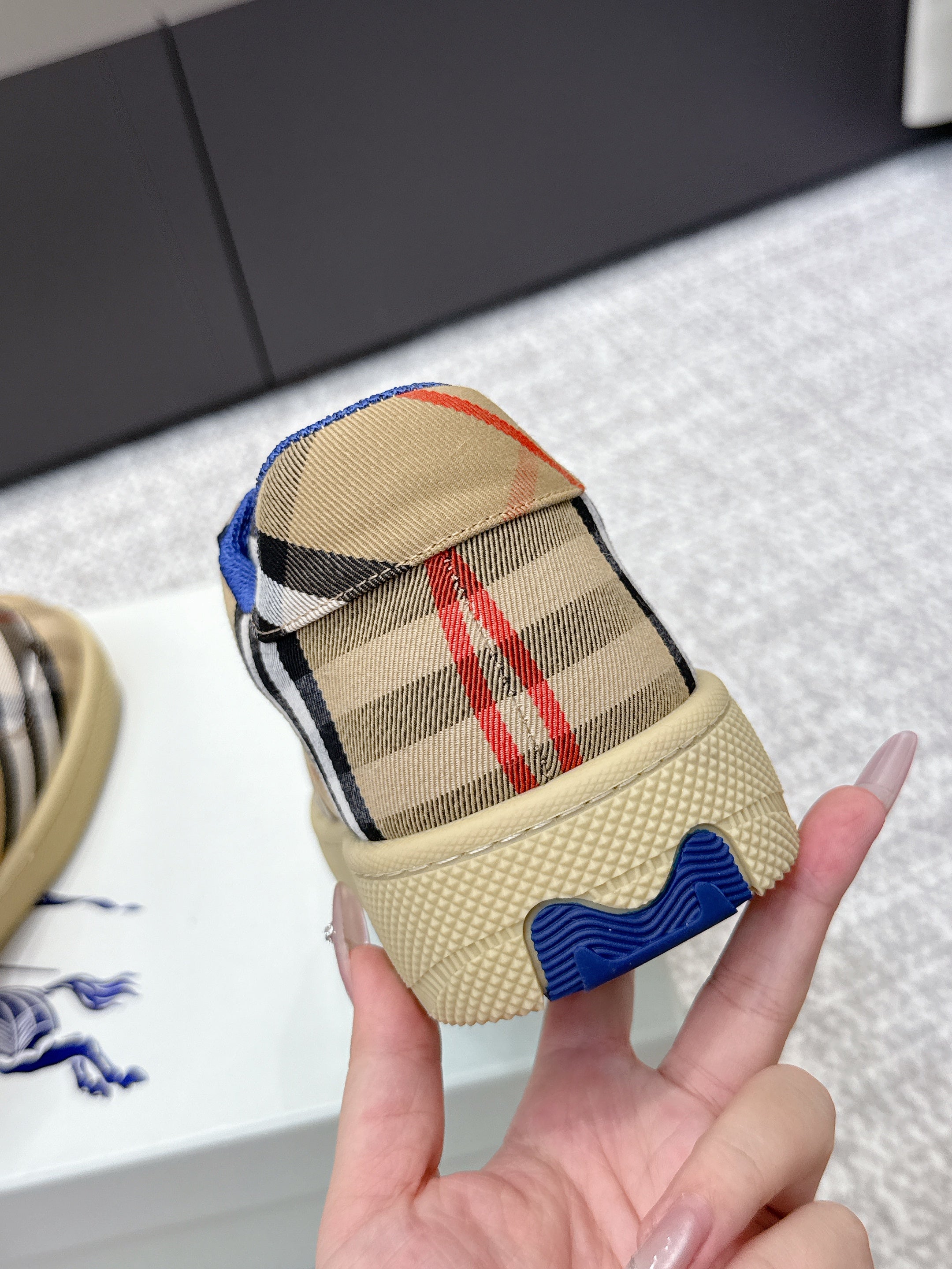 THE BURBERRY CHECK TERRACE SNEAKERS IN BROWN CANVAS