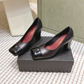 CHANEL 25S SQUARE-TOE HIGH HEELS 90MM IN BLACK CALFSKIN