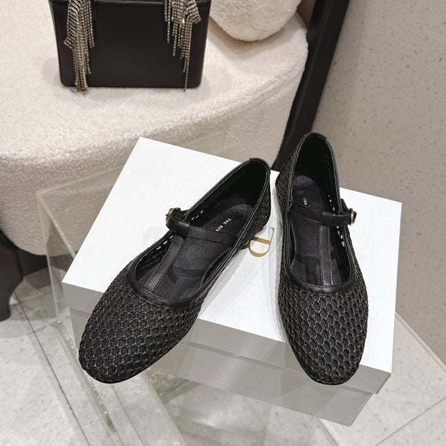 THE ROW 26S MARY JANE FLATS IN BLACK CALFSKIN AND MESH