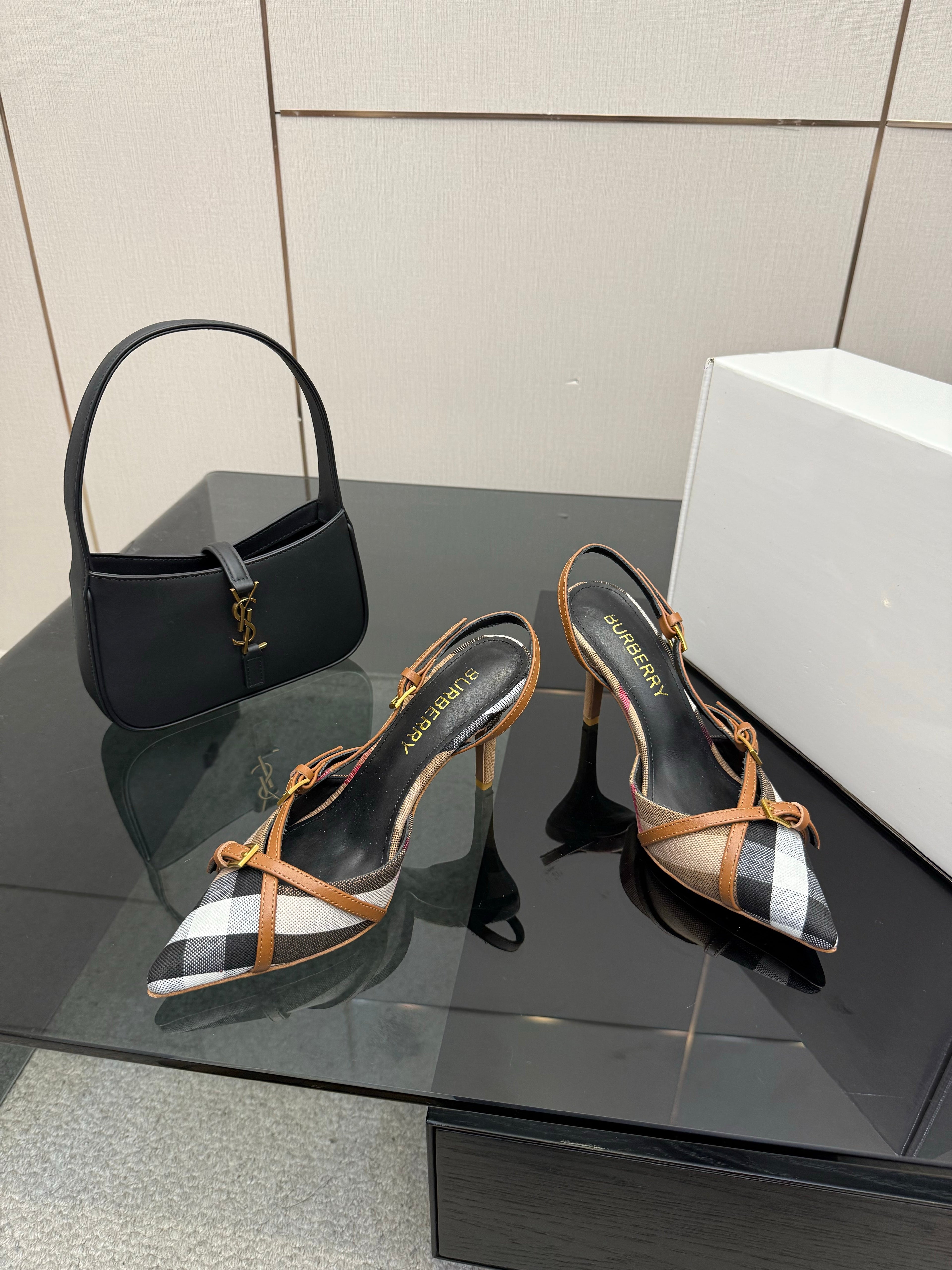 BURBERRY 26S SLINGBACK HEELS 85 MM IN STRIPED COLOR COORDINATION FABRIC STYLE 11