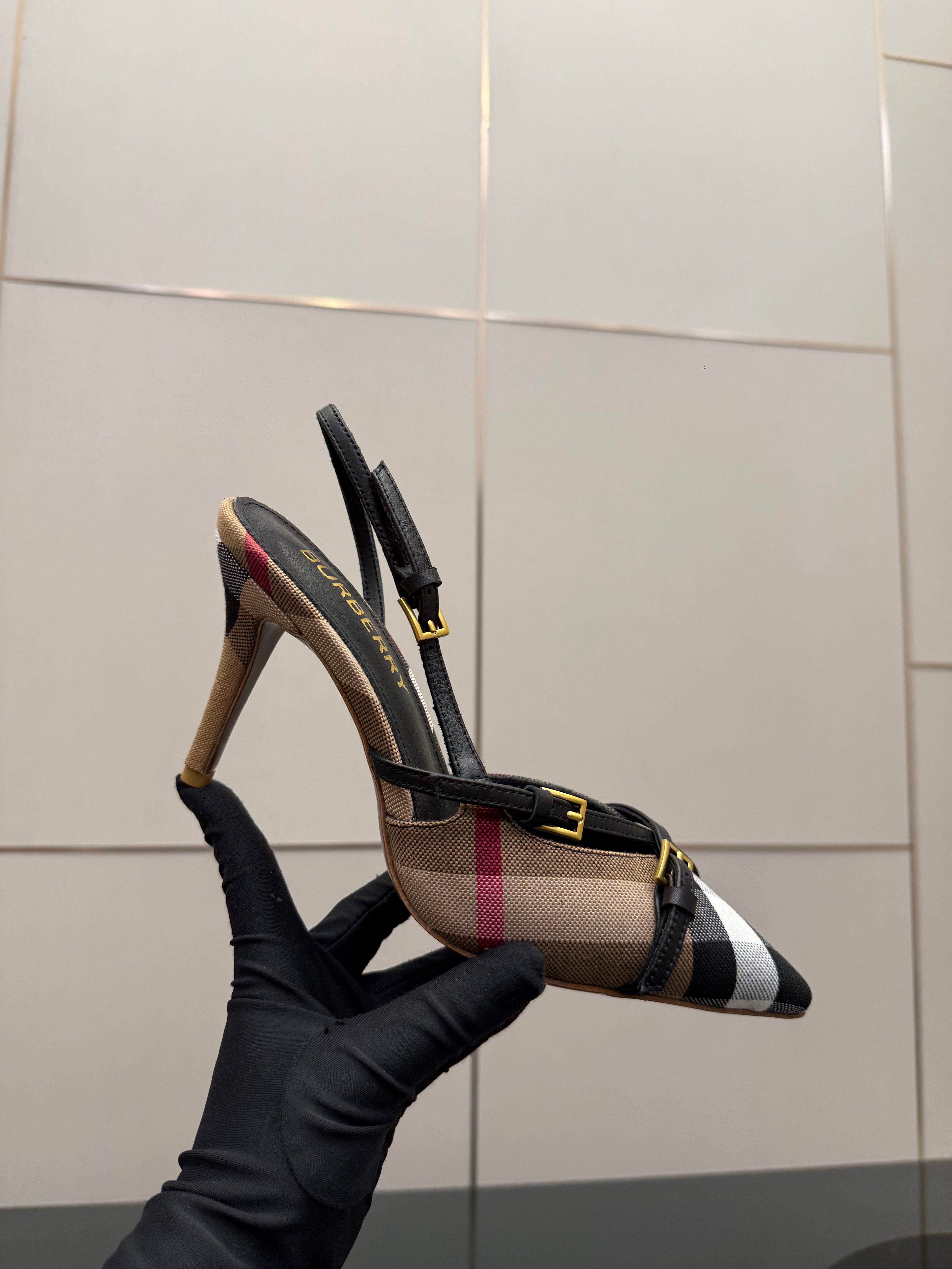 BURBERRY 26S SLINGBACK HEELS 85 MM IN STRIPED COLOR COORDINATION FABRIC STYLE 10