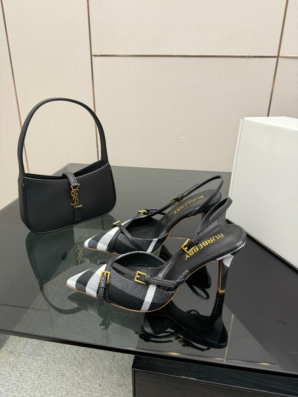 BURBERRY 26S SLINGBACK HEELS 85 MM IN STRIPED COLOR COORDINATION FABRIC STYLE 9