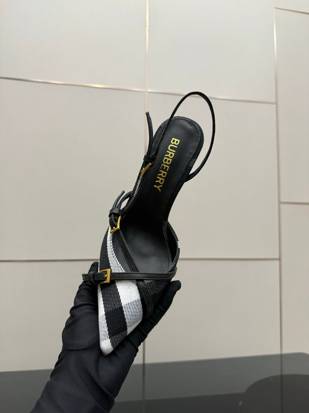 BURBERRY 26S SLINGBACK HEELS 85 MM IN STRIPED COLOR COORDINATION FABRIC STYLE 9