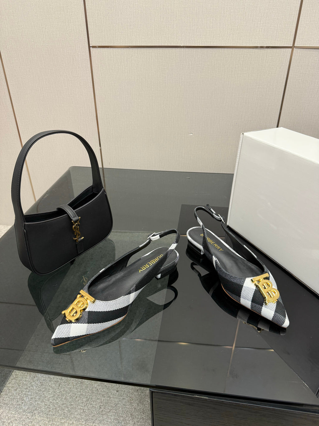 BURBERRY 26S SLINGBACK IN STRIPED COLOR COORDINATION FABRIC STYLE 8