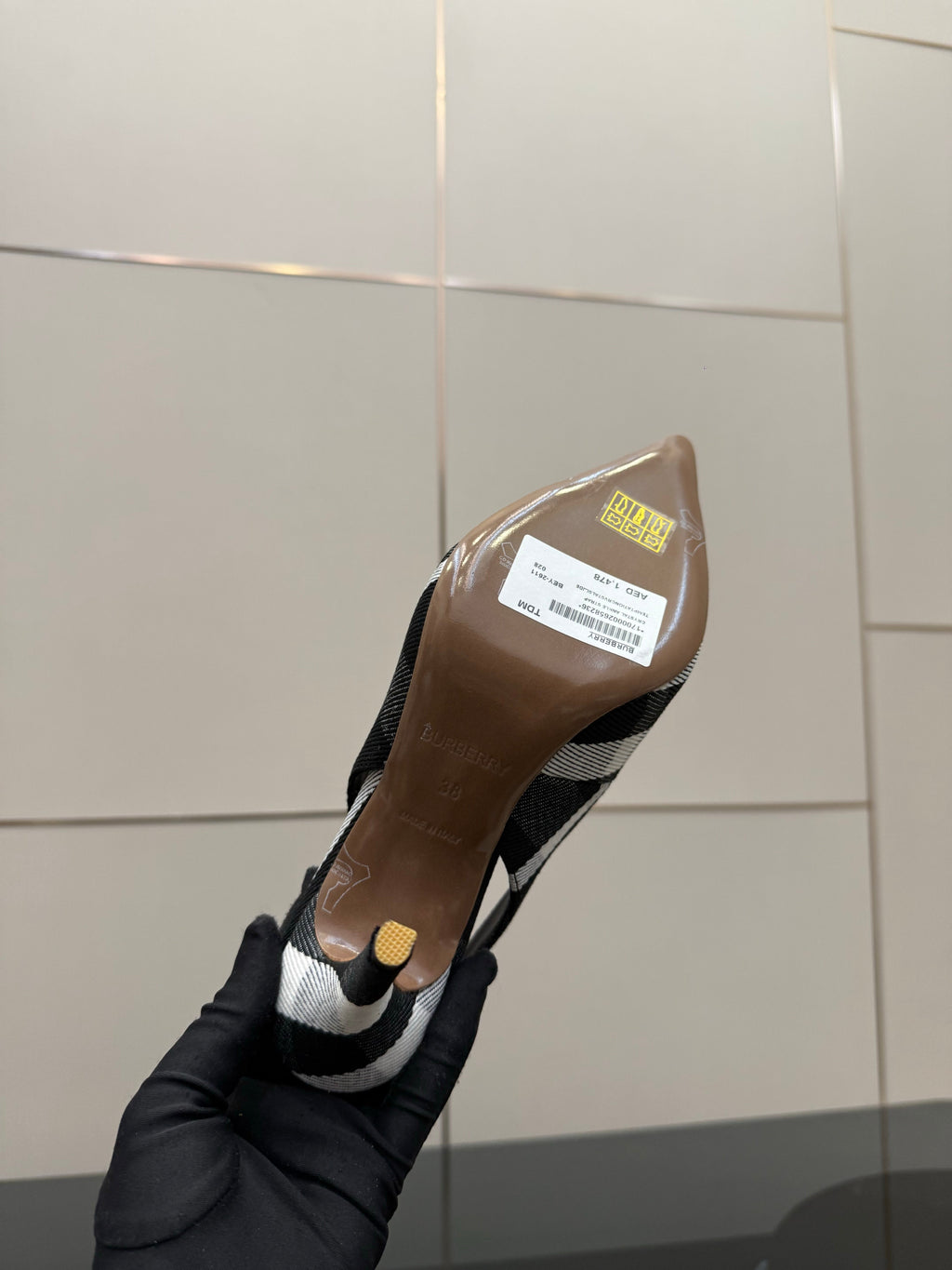 BURBERRY 26S SLINGBACK HEELS 85 MM IN STRIPED COLOR COORDINATION FABRIC WITH GOLD HARDWARE STYLE 6