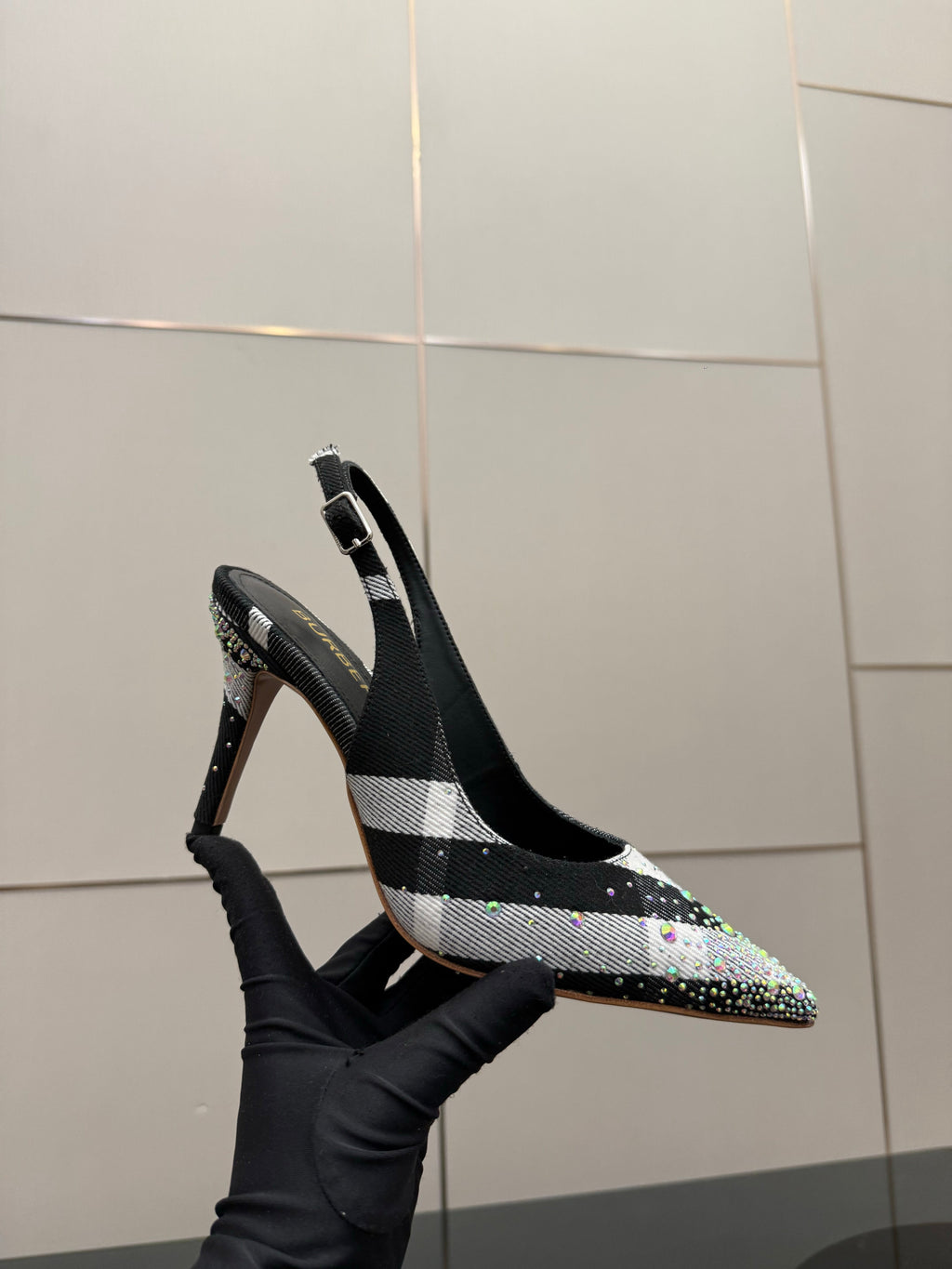 BURBERRY 26S SLINGBACK HEELS 85 MM IN STRIPED COLOR COORDINATION FABRIC STYLE 4