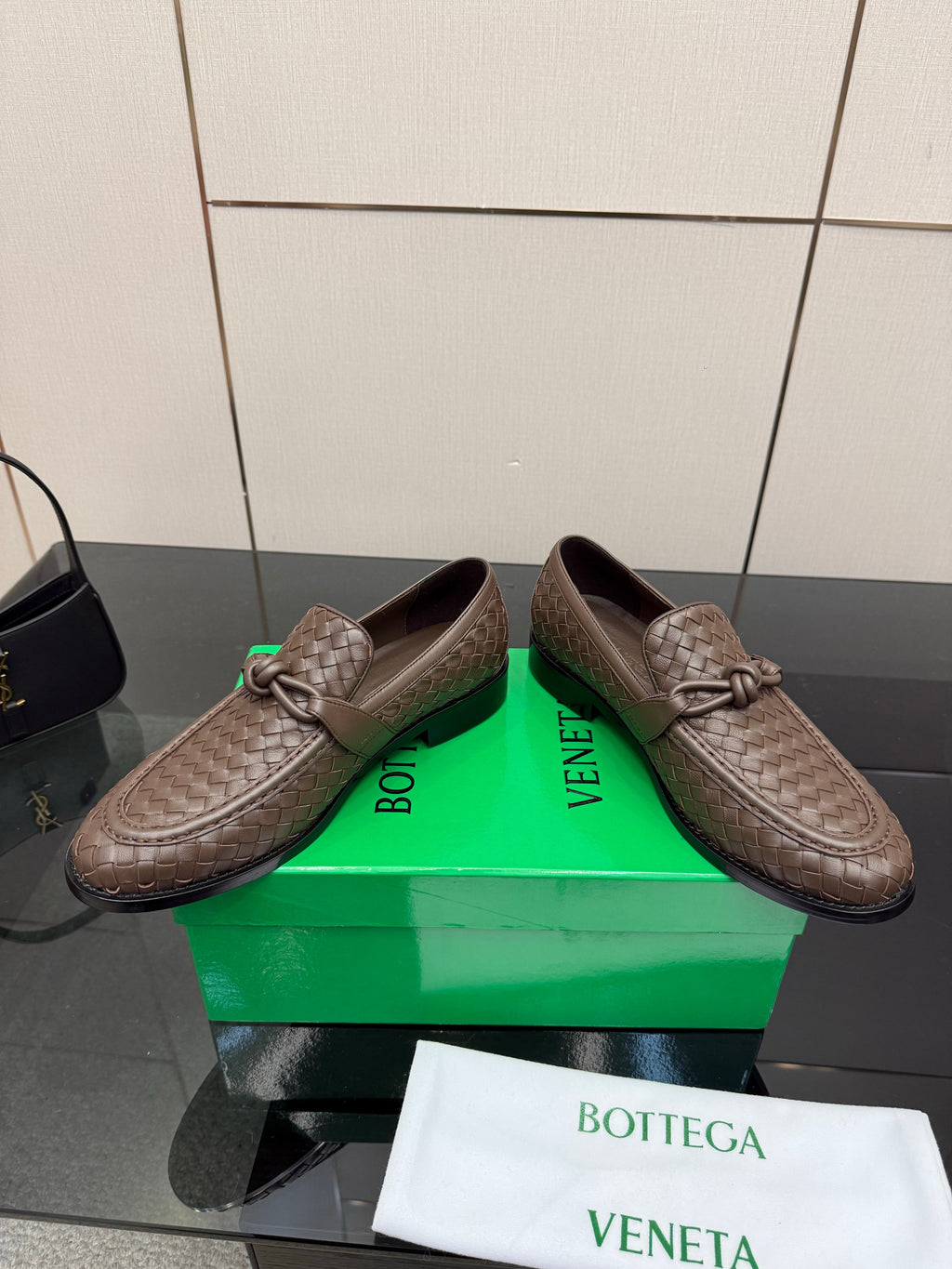 BOTTEGA VENETA 26S LOAFERS IN BROWN TECHNICAL WOVEN CALFSKIN