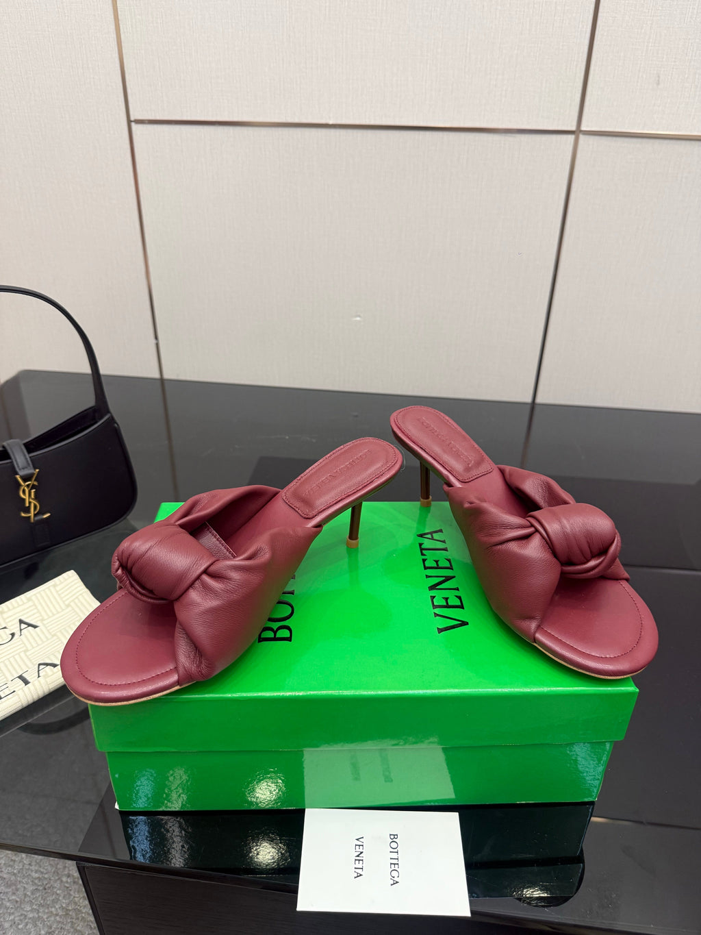 BOTTEGA VENETA 26S KNOT-STRAP HIGH-HEEL SANDALS IN DARK RED LAMBSKIN