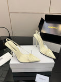 YSL 26S PLEATED SLINGBACK HEELS 105 MM IN CREAM WHITE GLOSSY CALFSKIN AND PVC