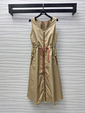 Miu Sleeveless Technical Nylon Beige Dress