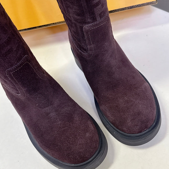 FENDI 25S BOOTS IN DARK CHOCOLATE BROWN SUEDE