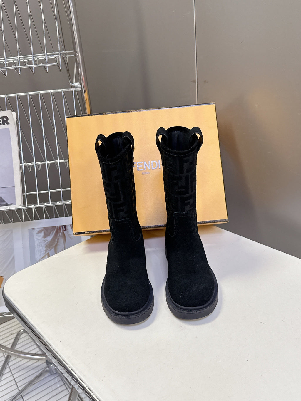 FENDI 25S BOOTS IN BLACK SUEDE