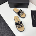 CC SLIDE SANDALS 25S IN BEIGE CALFSKIN MIX BLACK FABRIC