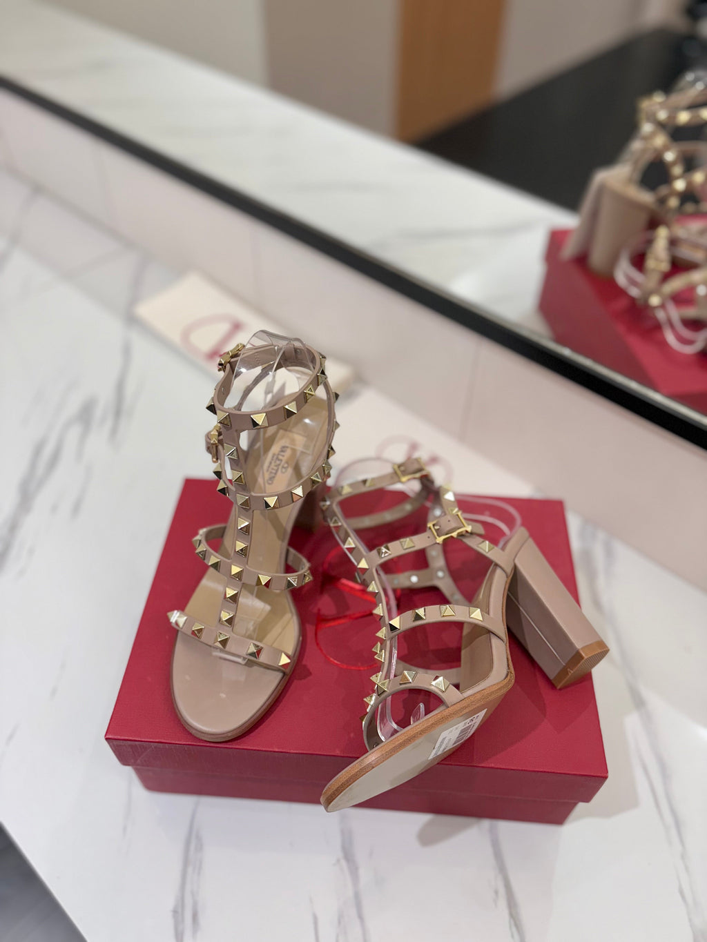 VALENTINO 26S STUDDED HIGH HEEL SANDALS 90 MM IN NUDE CALFSKIN