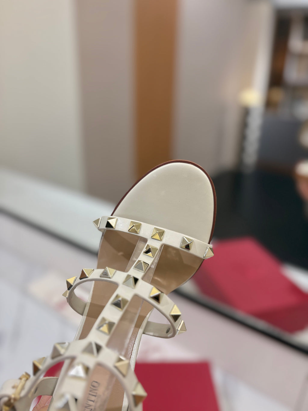 VALENTINO 26S STUDDED HIGH HEEL SANDALS 90 MM IN CREAM WHITE CALFSKIN