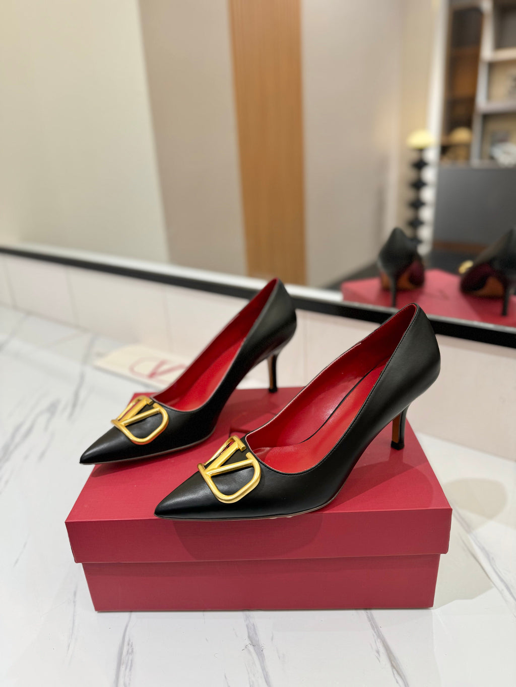 VALENTINO 26S HIGH HEELS 75 MM IN BLACK SMOOTH CALFSKIN WITH GOLD HARDWARE