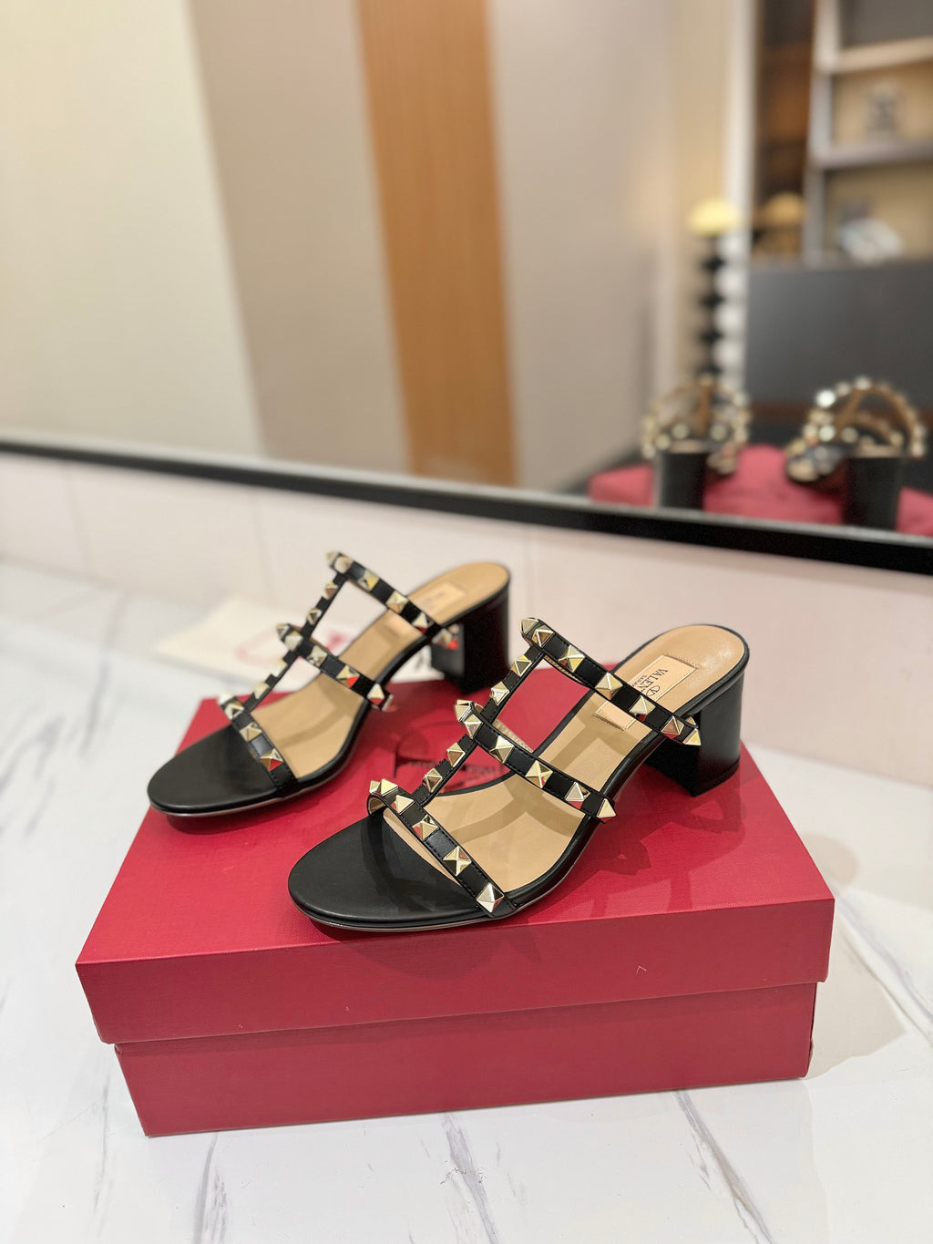 VALENTINO 26S HEELED SANDALS 60 MM IN BLACK CALFSKIN WITH GOLD STUDS