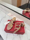 VALENTINO 26S HEELED SANDALS 60 MM IN NUDE CALFSKIN WITH GOLD STUDS