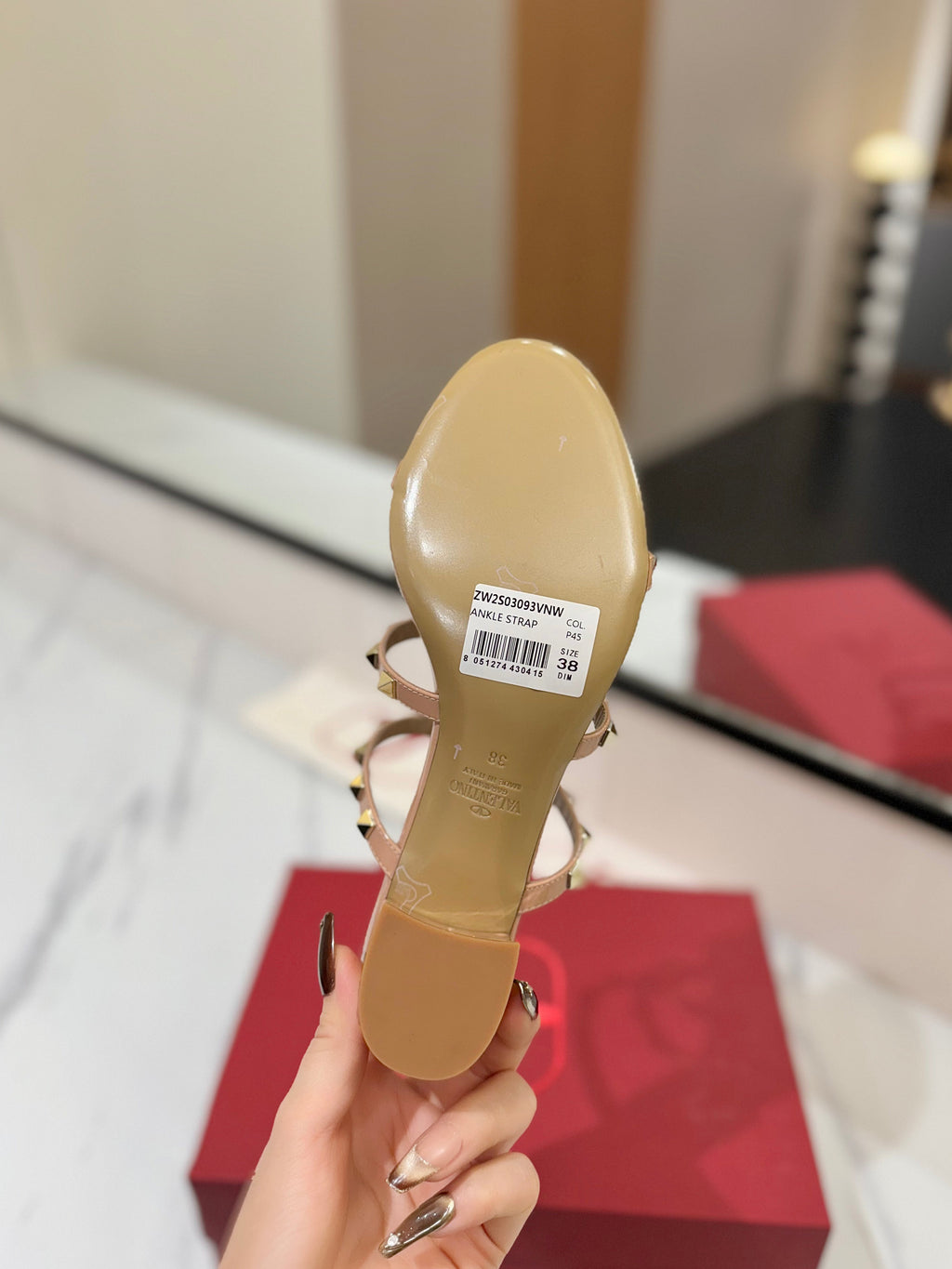 VALENTINO 26S HEELED SANDALS 60 MM IN BEIGE PINK CALFSKIN WITH GOLD STUDS