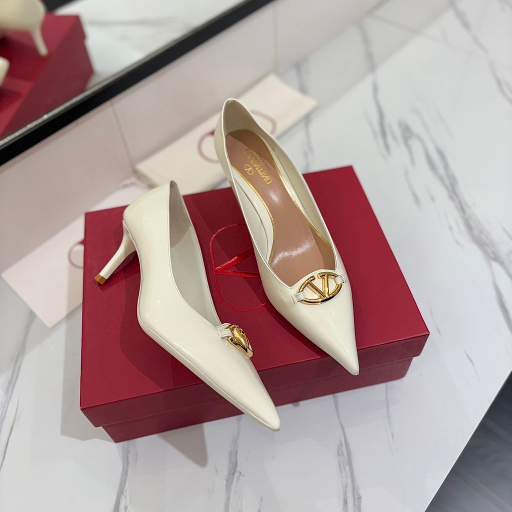 VALENTINO 26S POINTED-TOE PUMPS 65 MM IN WHITE PATENT CALFSKIN