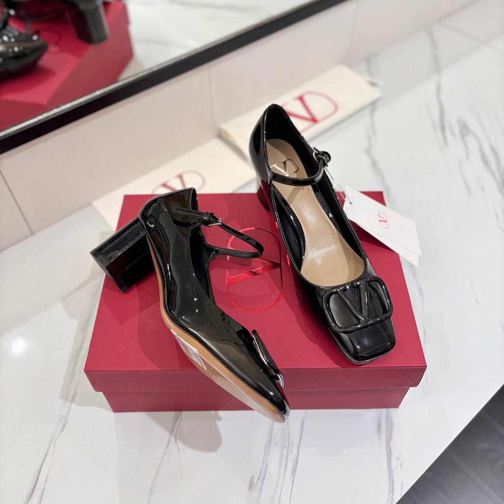 VALENTINO 26S MARY JANE HEELS 60 MM IN BLACK PATENT CALFSKIN