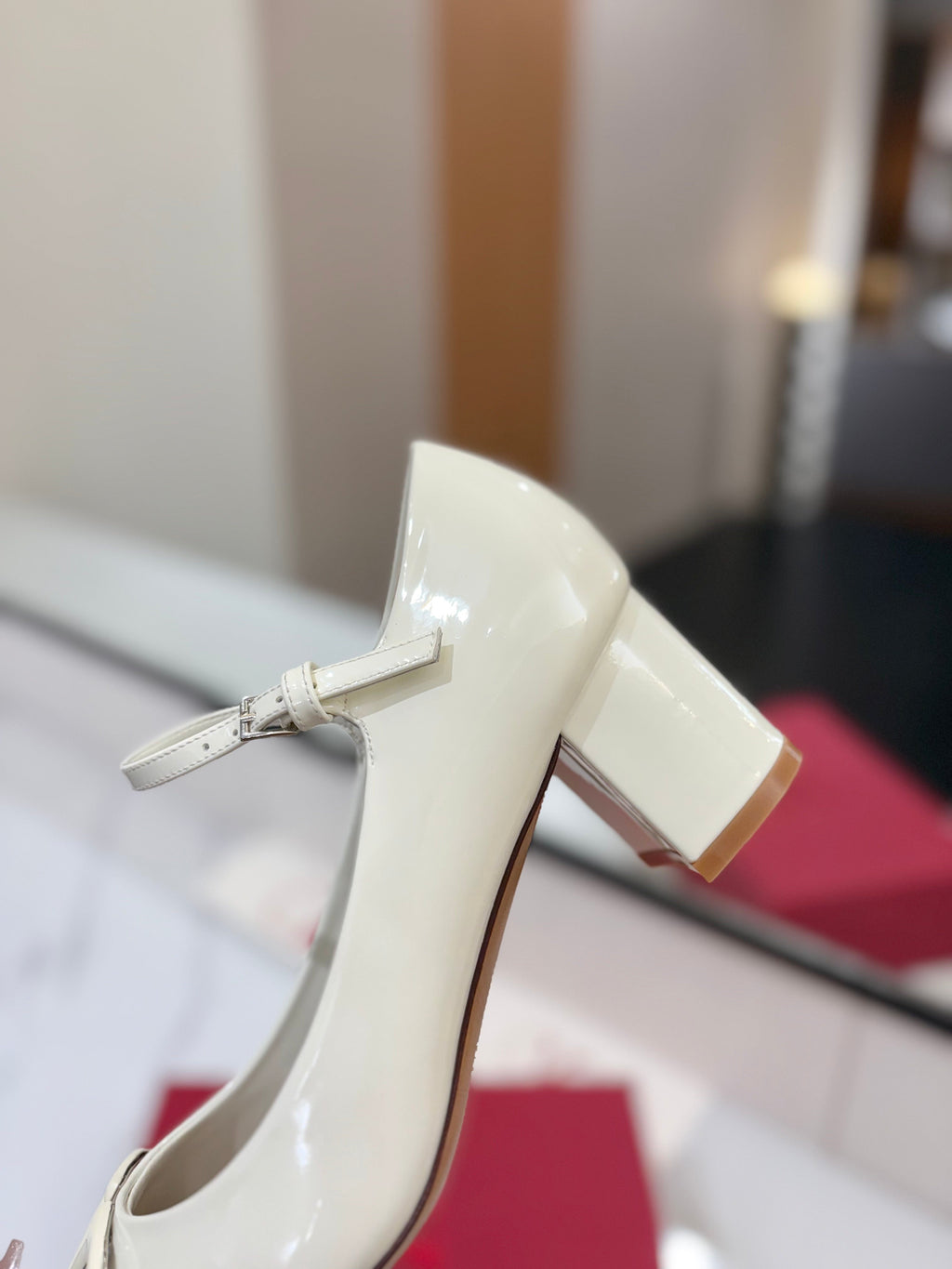 VALENTINO 26S MARY JANE HEELS 60 MM IN WHITE PATENT CALFSKIN