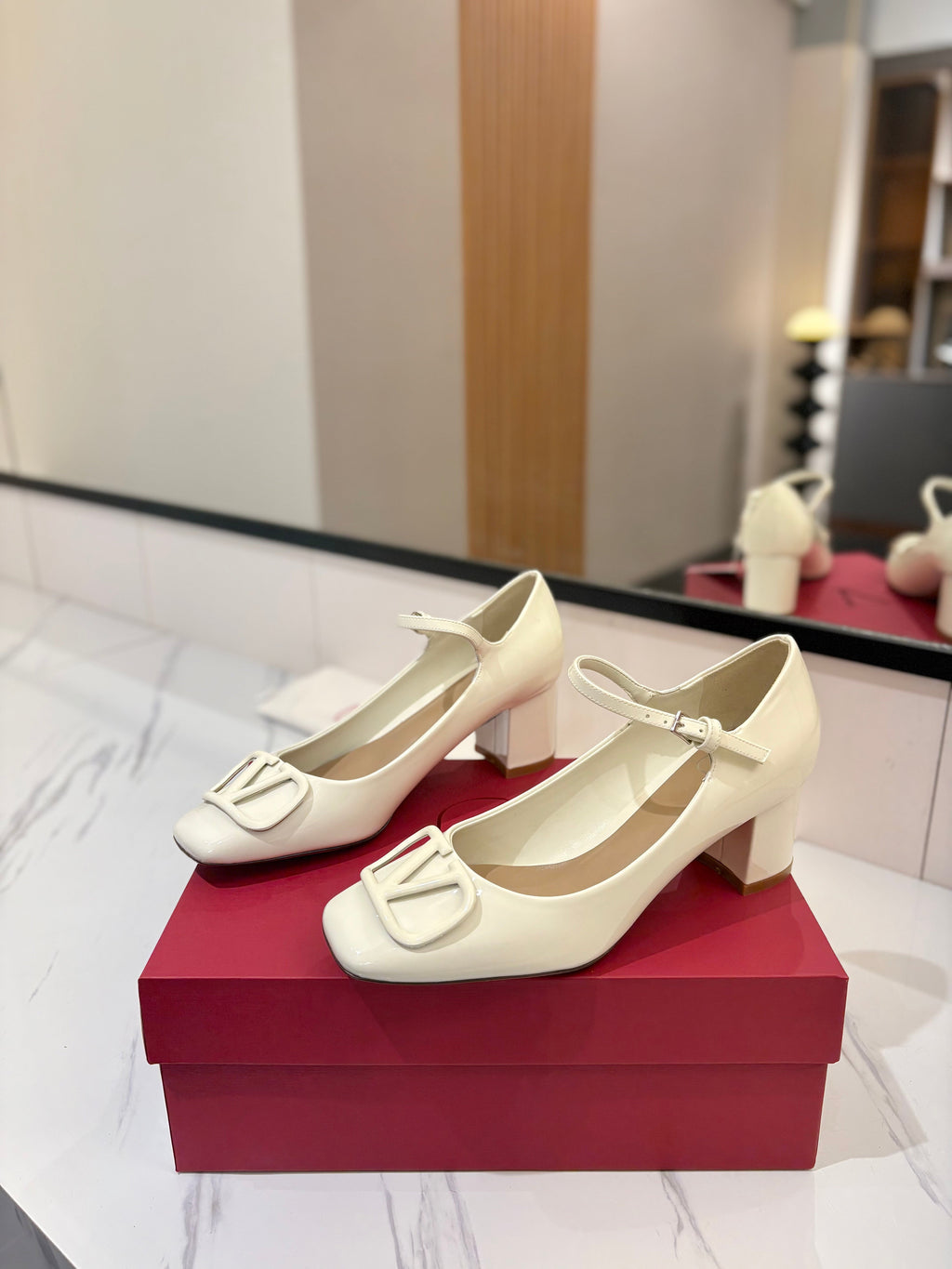 VALENTINO 26S MARY JANE HEELS 60 MM IN WHITE PATENT CALFSKIN