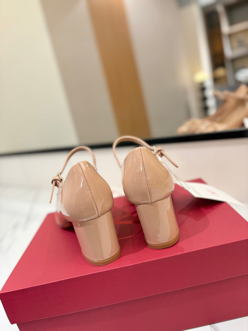 VALENTINO 26S MARY JANE HEELS 60 MM IN NUDE PATENT CALFSKIN