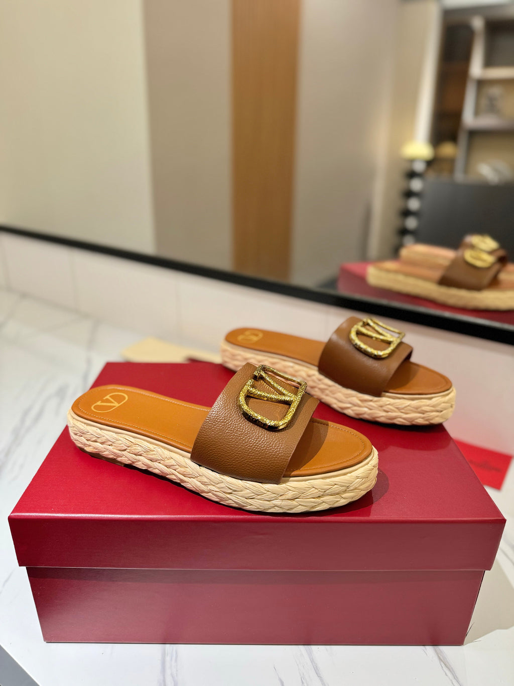 VLTN ESPADRILLE SLIDES 25S IN BROWN LAMBSKIN STYLE 2