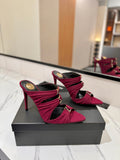 YSL 26S HEELED SANDALS 100 MM IN DARK RED FABRIC