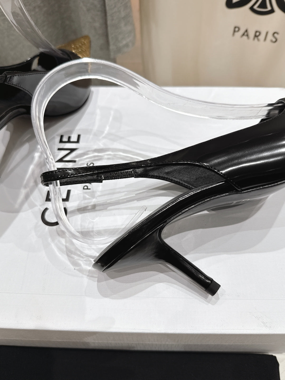 JUDY CAP TOE SLINGBACK 65MM IN BLACK SHINY CALFSKIN AND GOLD SNAKE EMBOSSED LEATHER