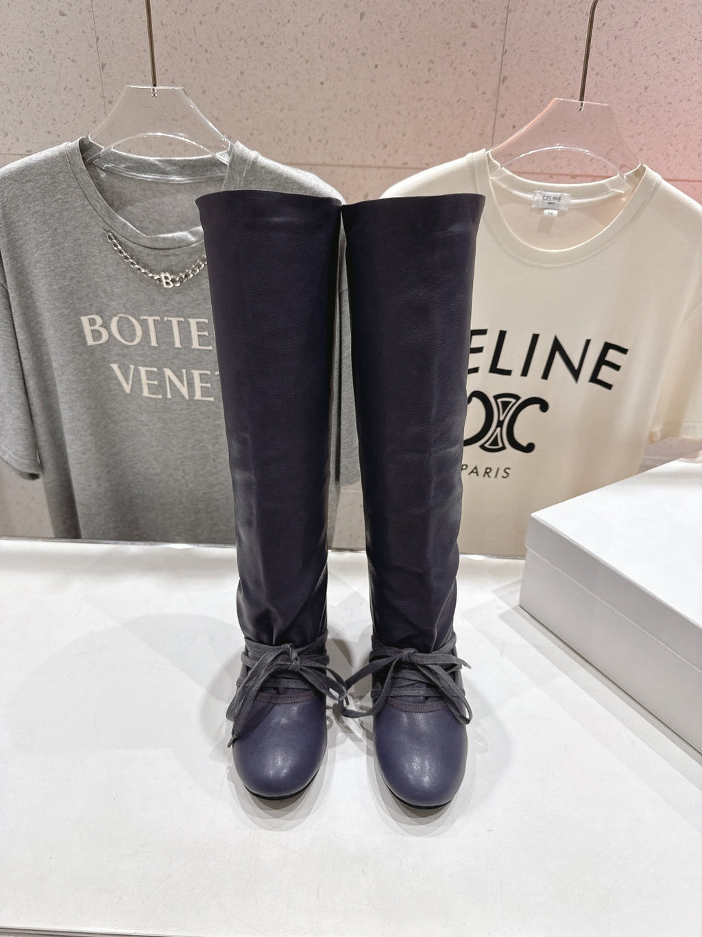 ALO 25S PALOMA WOOL TALL BOOTS 45 MM IN CHARCOAL PURPLE LAMBSKIN