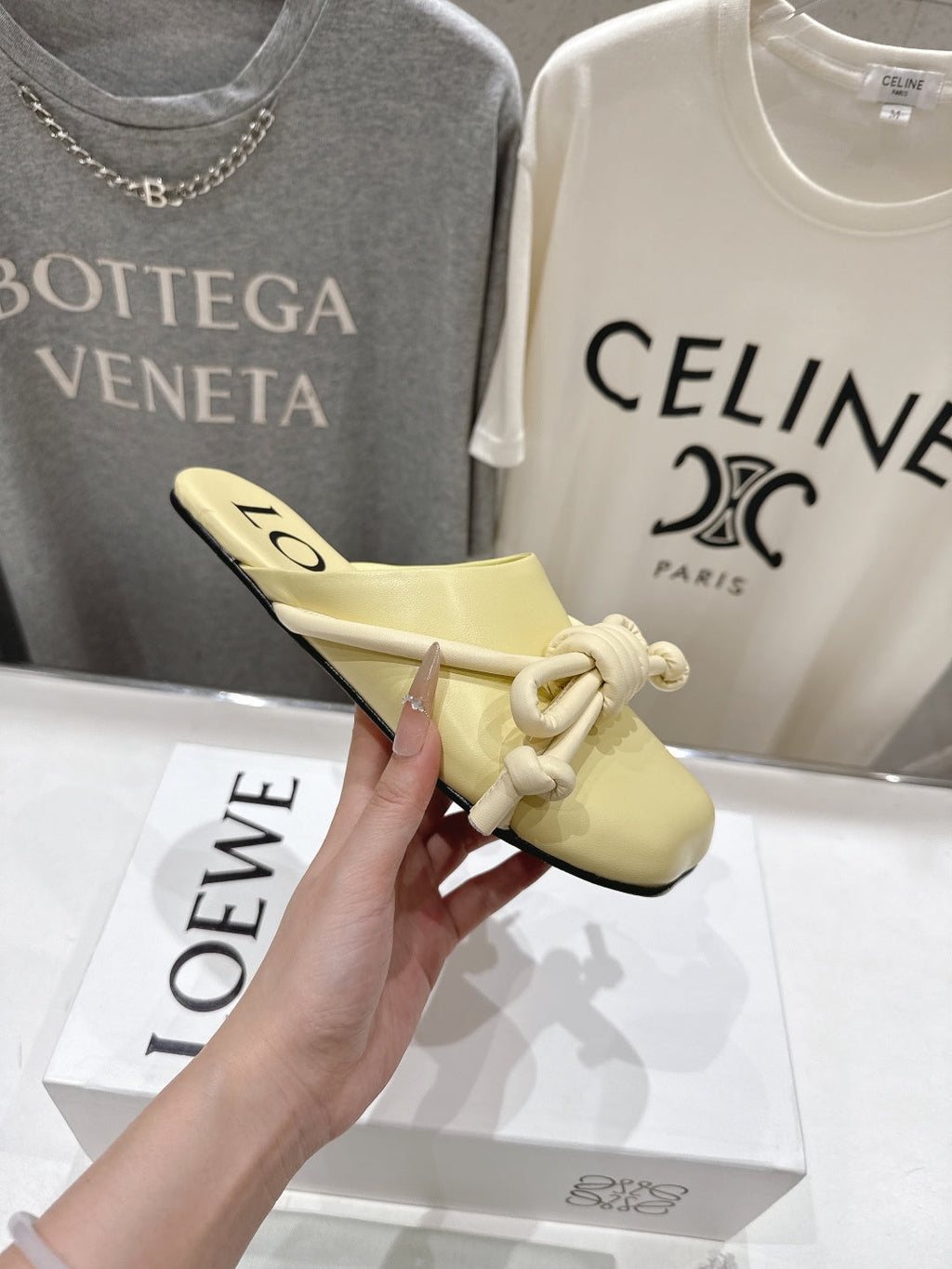 LOEWE 26S MULE LOAFERS IN BUTTER YELLOW CALFSKIN KNOT DETAIL