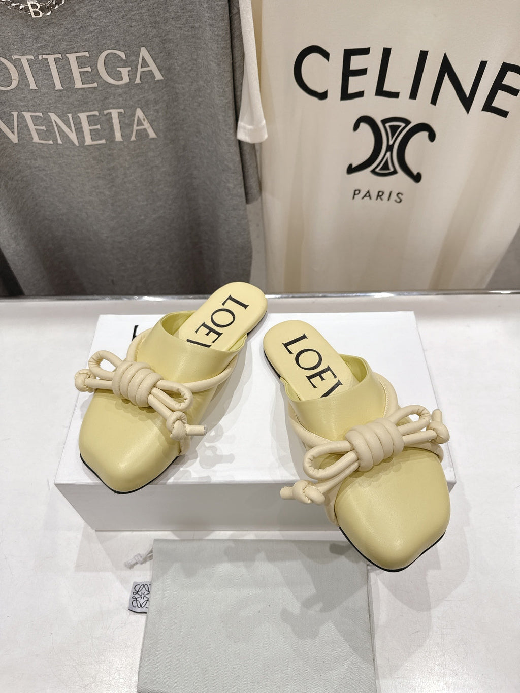 LOEWE 26S MULE LOAFERS IN BUTTER YELLOW CALFSKIN KNOT DETAIL