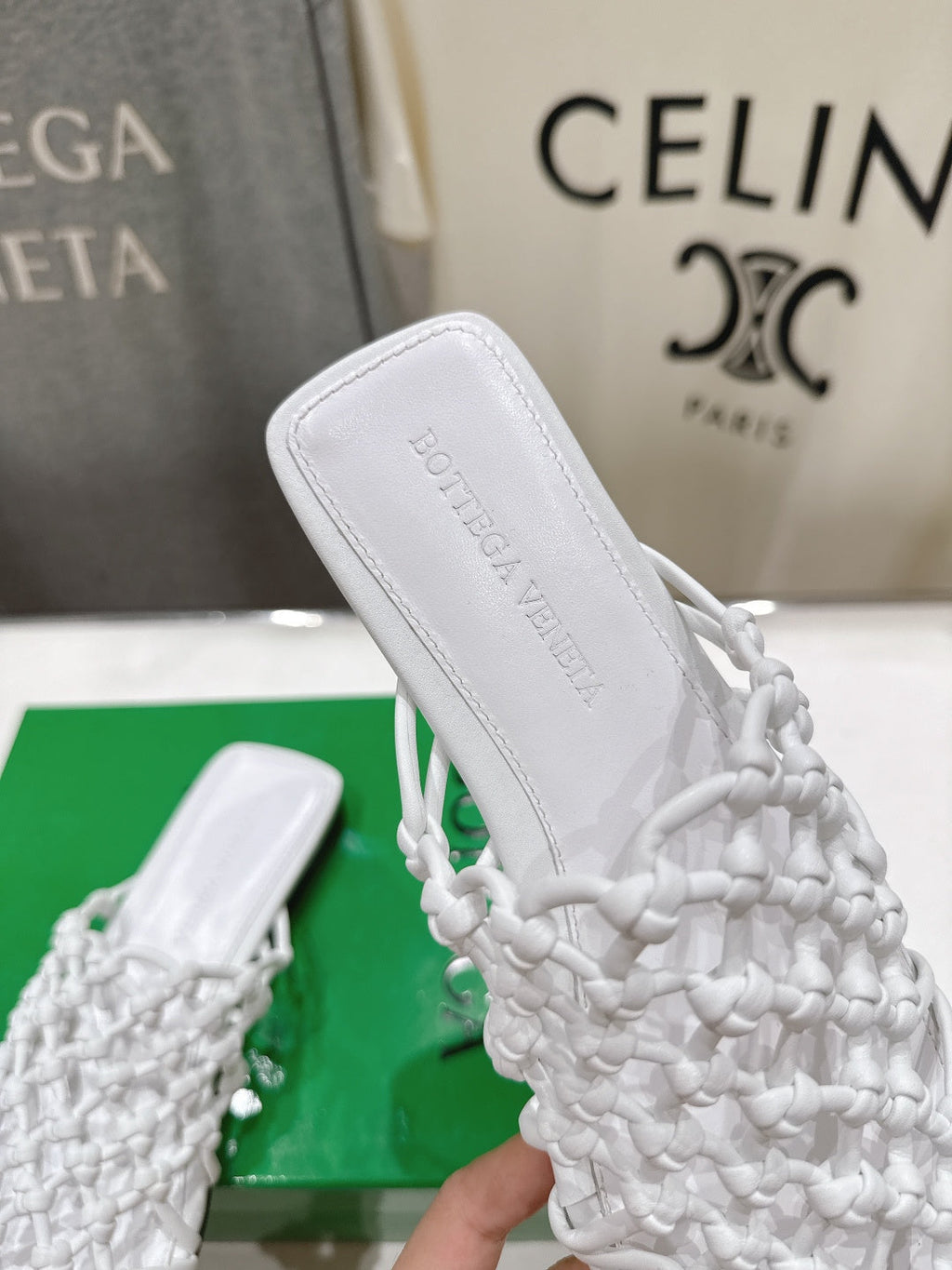 BOTTEGA VENETA 26S WOVEN MULES IN WHITE LAMBSKIN