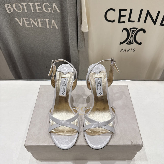 JIMMY CHOO 26S HIGH-HEELED SANDALS 100 MM IN WHITE LAMBSKIN