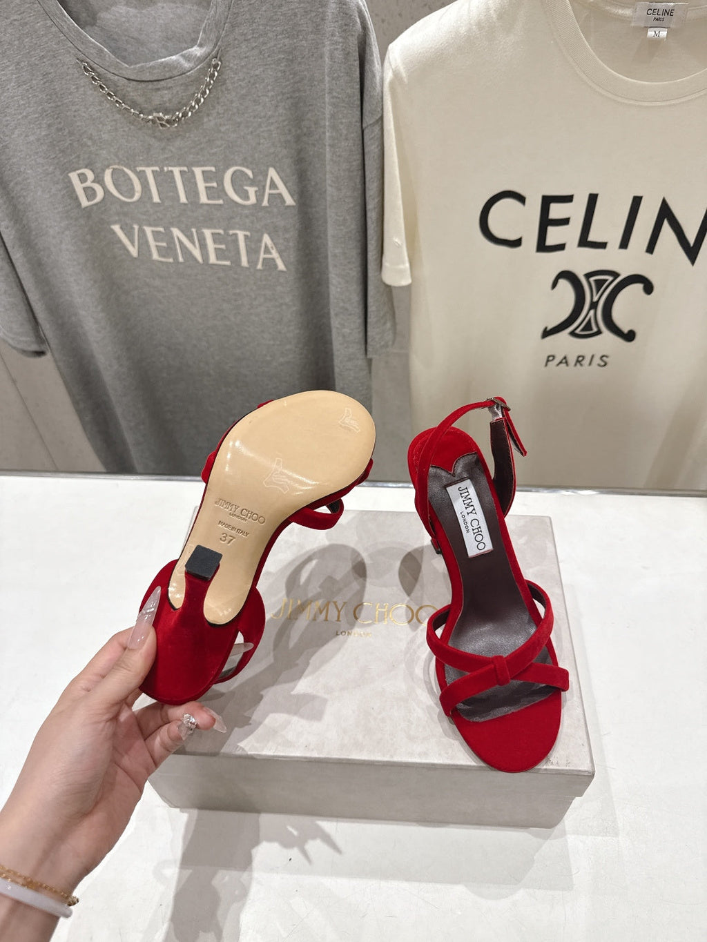 JIMMY CHOO 26S HIGH-HEELED SANDALS 100 MM IN RED VELVET