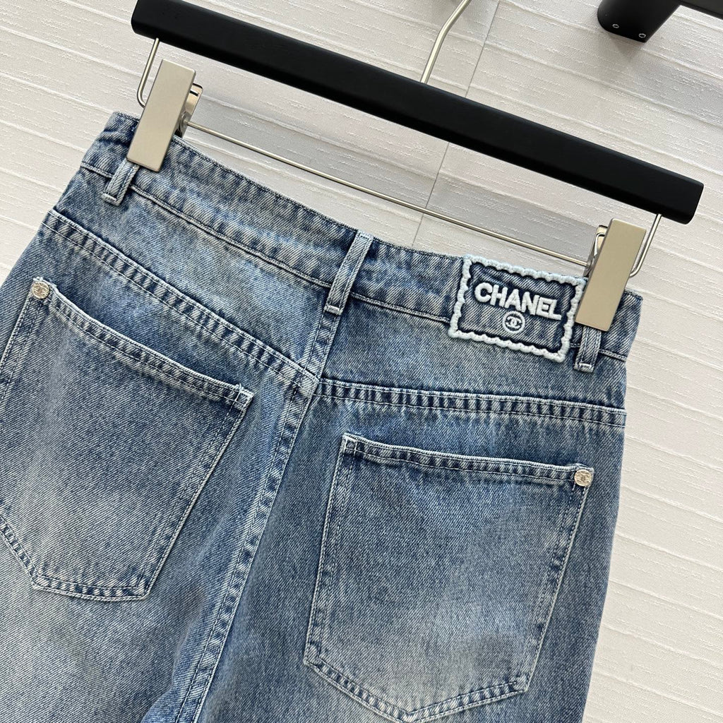 CC 25 Embroidered Pant Blue Denim Cotton