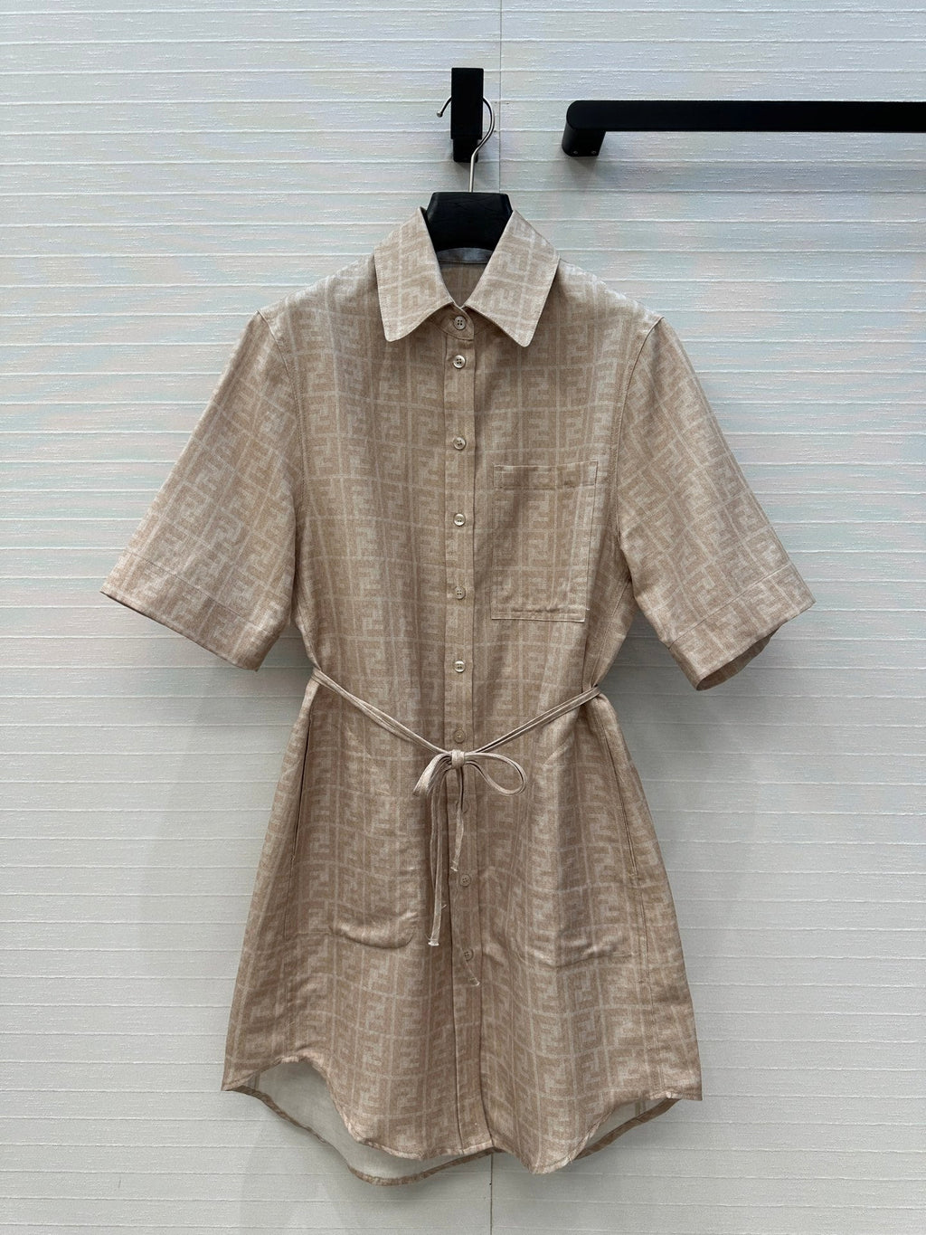 FENDI SHORT-SLEEVE SHIRT DRESS WITH DRAWSTRING WAIST 276180