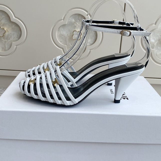 CELINE 26S CLEA TRIOMPHE GLADIATOR HEEL SANDALS 60 MM IN WHITE LAMBSKIN