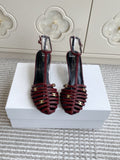 CELINE 26S CLEA TRIOMPHE GLADIATOR HEEL SANDALS 60 MM IN DARK RED LAMBSKIN