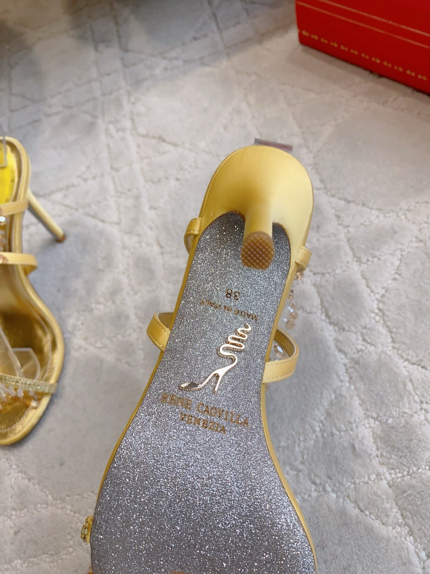 RENE CAOVILLA 26S CLEO HIGH HEELS SANDALS 95 MM IN GOLD LAMBSKIN STYLE 16