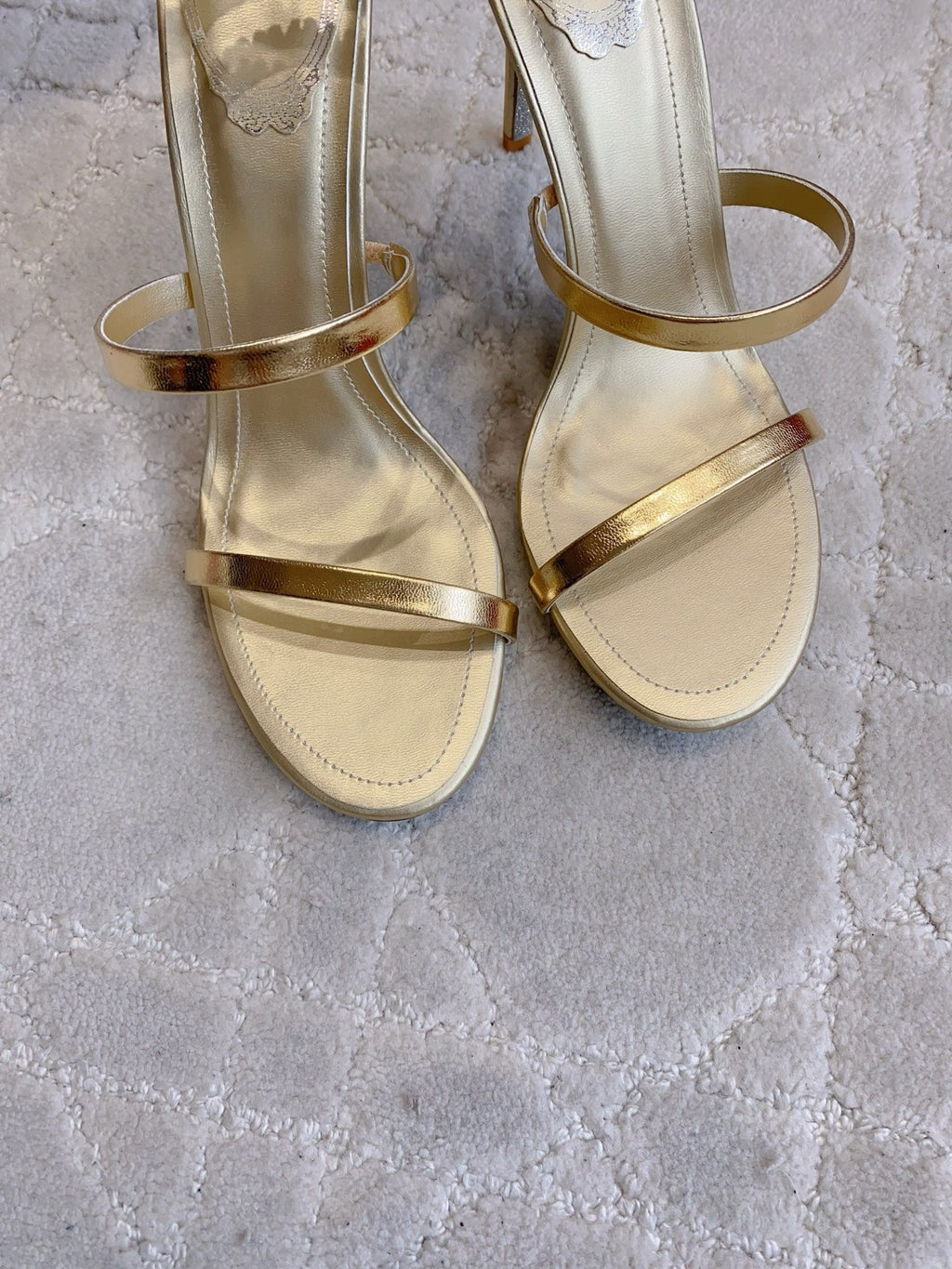 RENE CAOVILLA 26S CLEO HIGH HEELS SANDALS 95 MM IN GOLD LAMBSKIN STYLE 19