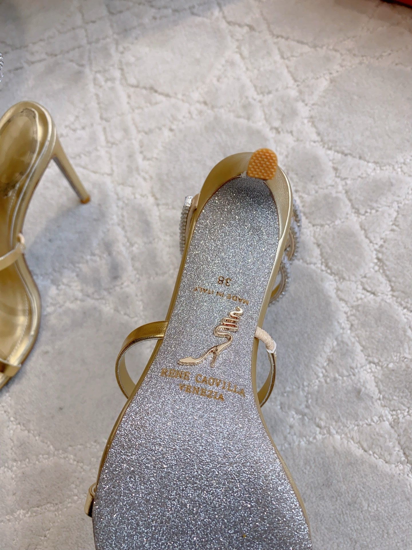 RENE CAOVILLA 26S CLEO HIGH HEELS SANDALS 95 MM IN GOLD LAMBSKIN STYLE 19