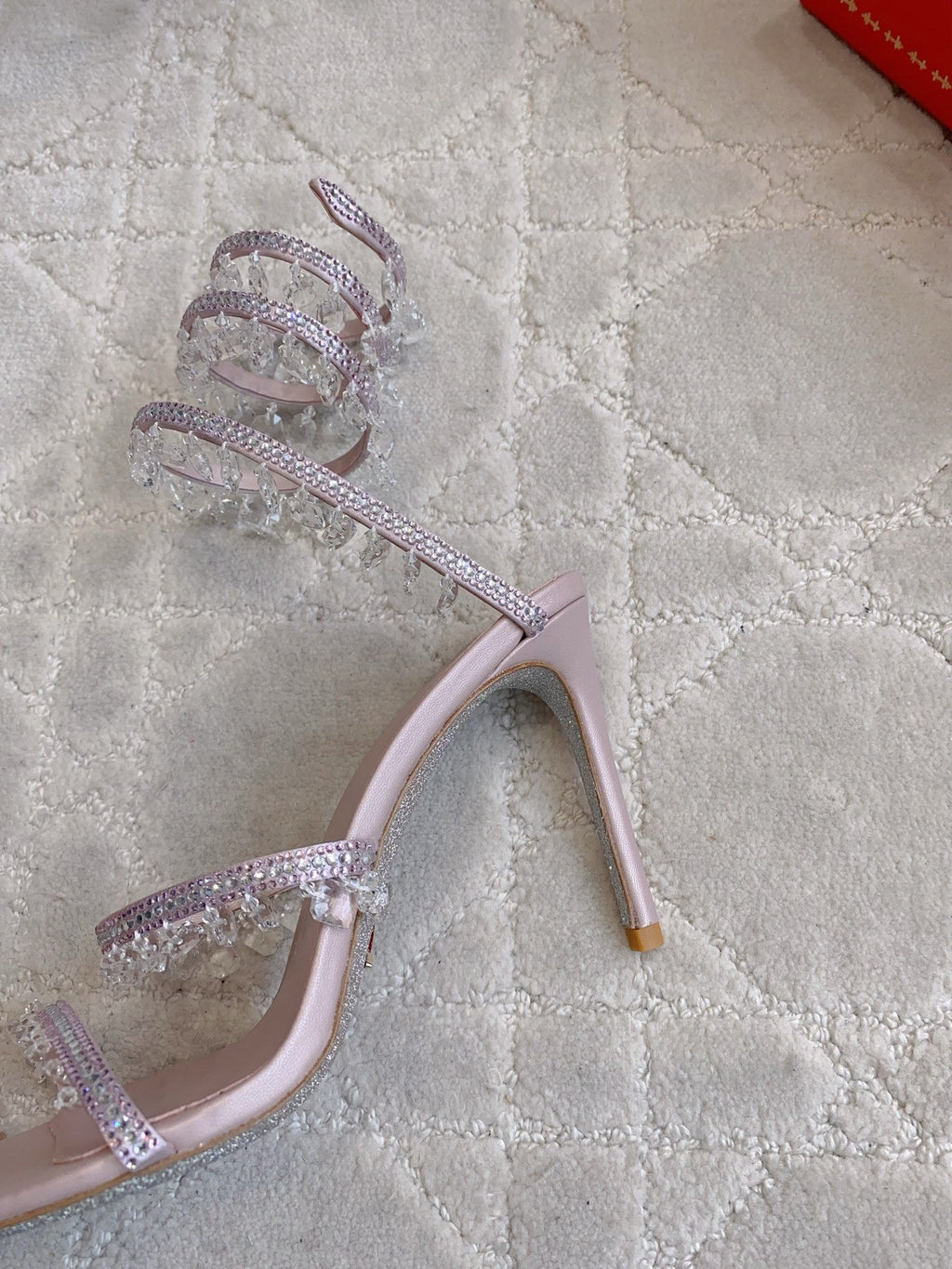 RENE CAOVILLA 26S CLEO HIGH HEELS SANDALS 95 MM IN LIGHT PINK LAMBSKIN STYLE 13