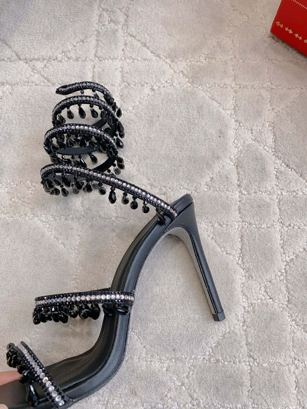 RENE CAOVILLA 26S CLEO HIGH HEELS SANDALS 95 MM IN BLACK LAMBSKIN STYLE 8
