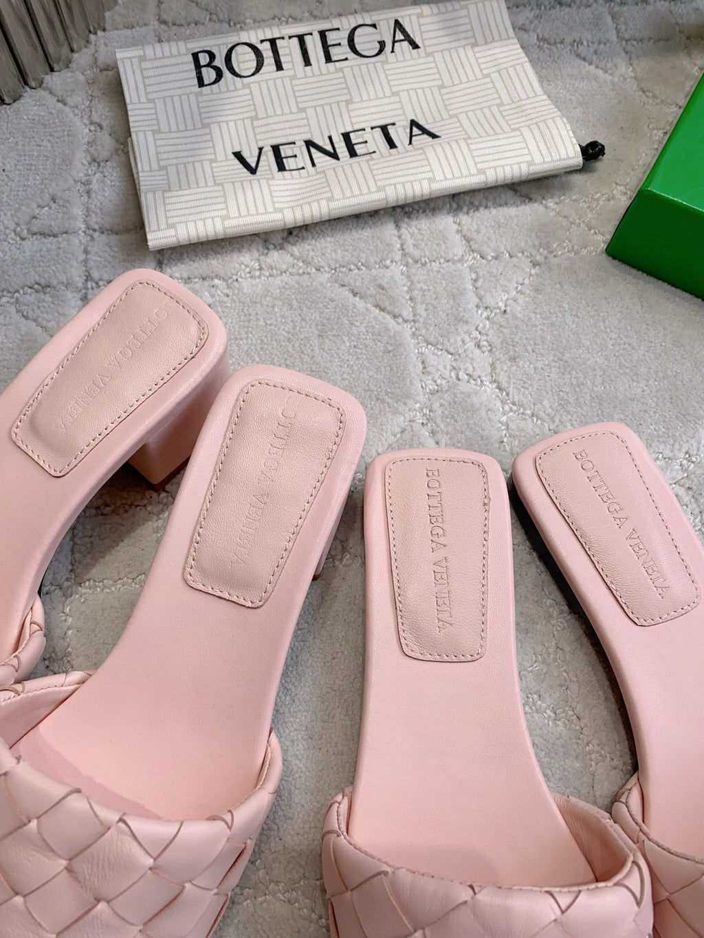 BOTTEGA VENETA 26S SQUARE-TOE HIGH-HEEL SANDALS 50 MM IN PASTEL PINK LAMBSKIN
