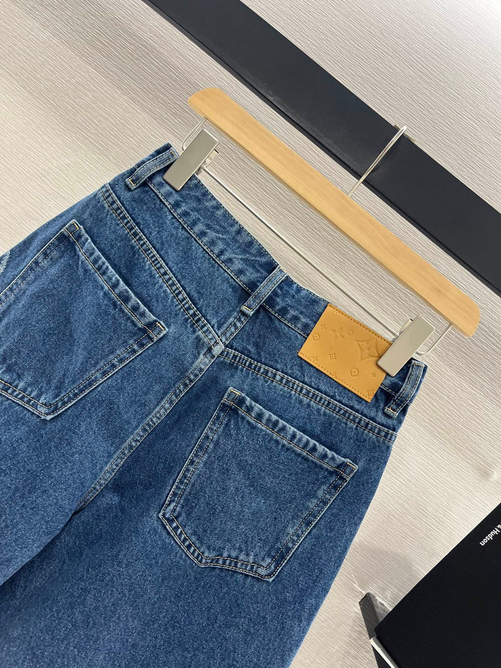 LV HIGH-WAIST LASER-CUT DENIM SHORTS