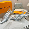 6AM SLINGBACK HIGH HEELS 55 MM IN SILVER LAMBSKIN